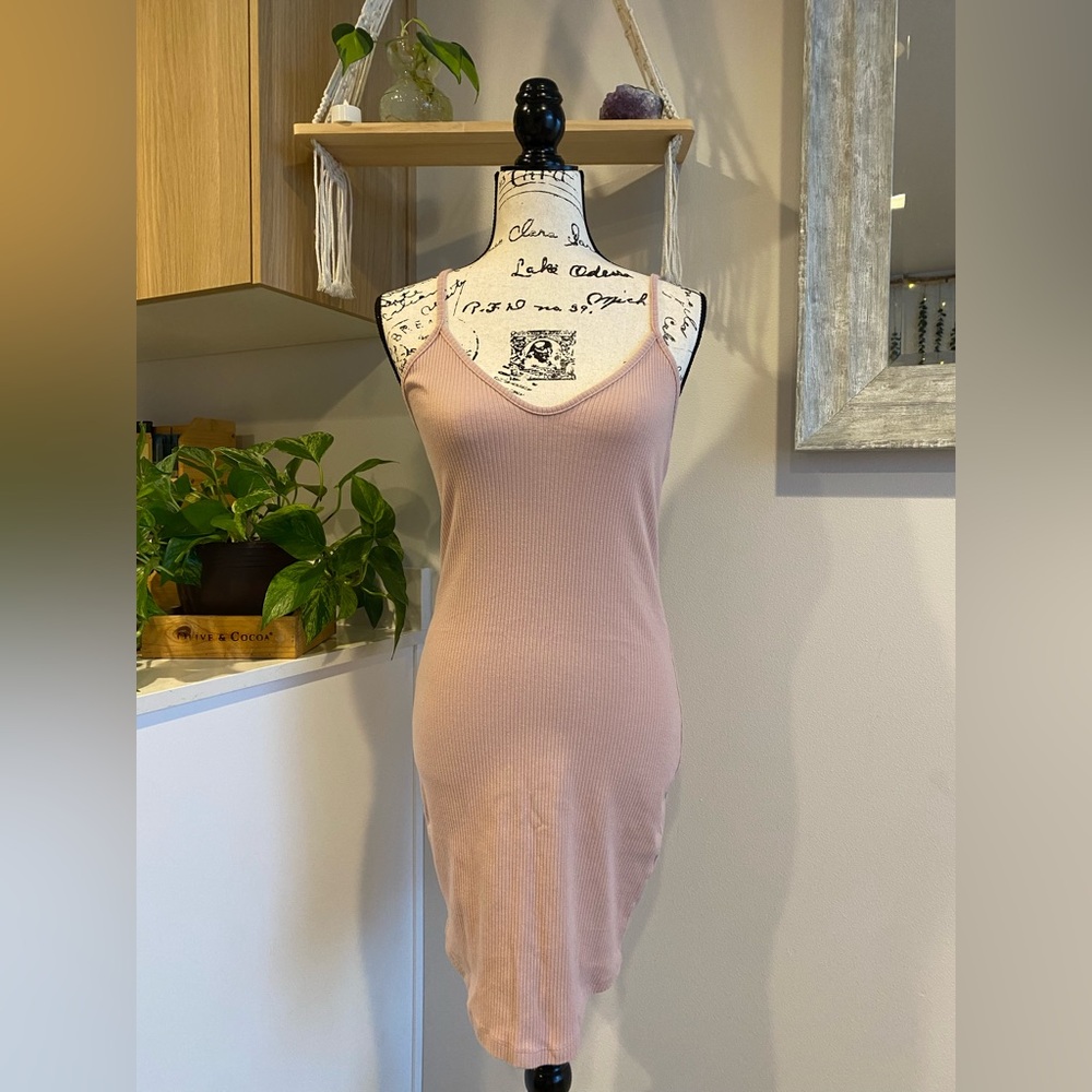 Pink Ribbed Sleeveless Dress